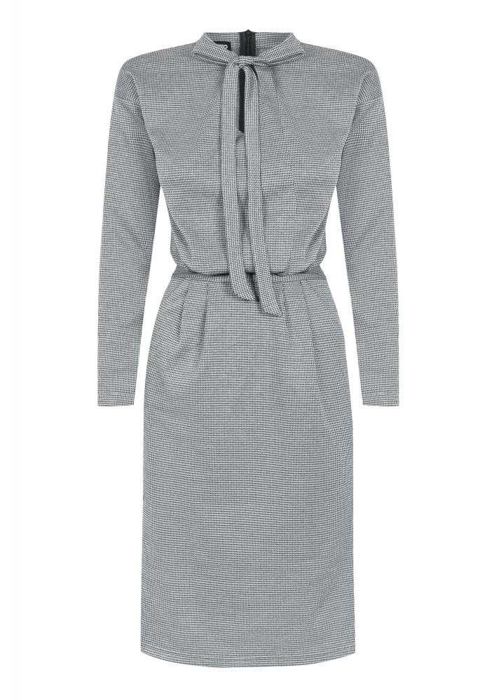 OŁÓWKOWA SUKIENKA W DROBNĄ PEPITKĘ