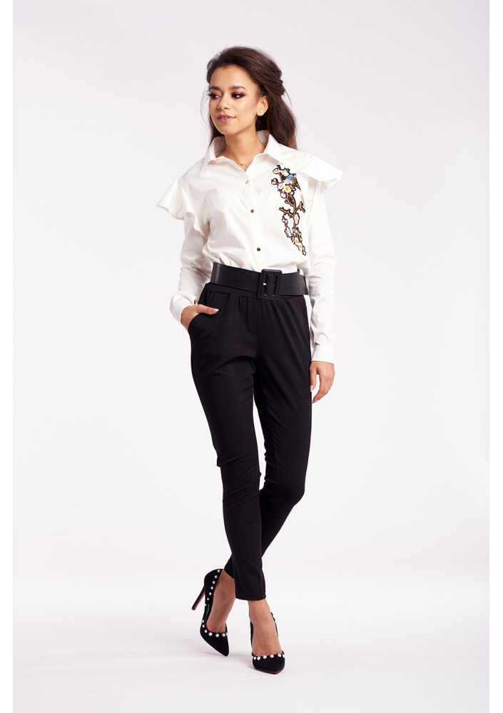 KLASYCZNE SPODNIE Z OZDOBNĄ GUMĄ W PASIE