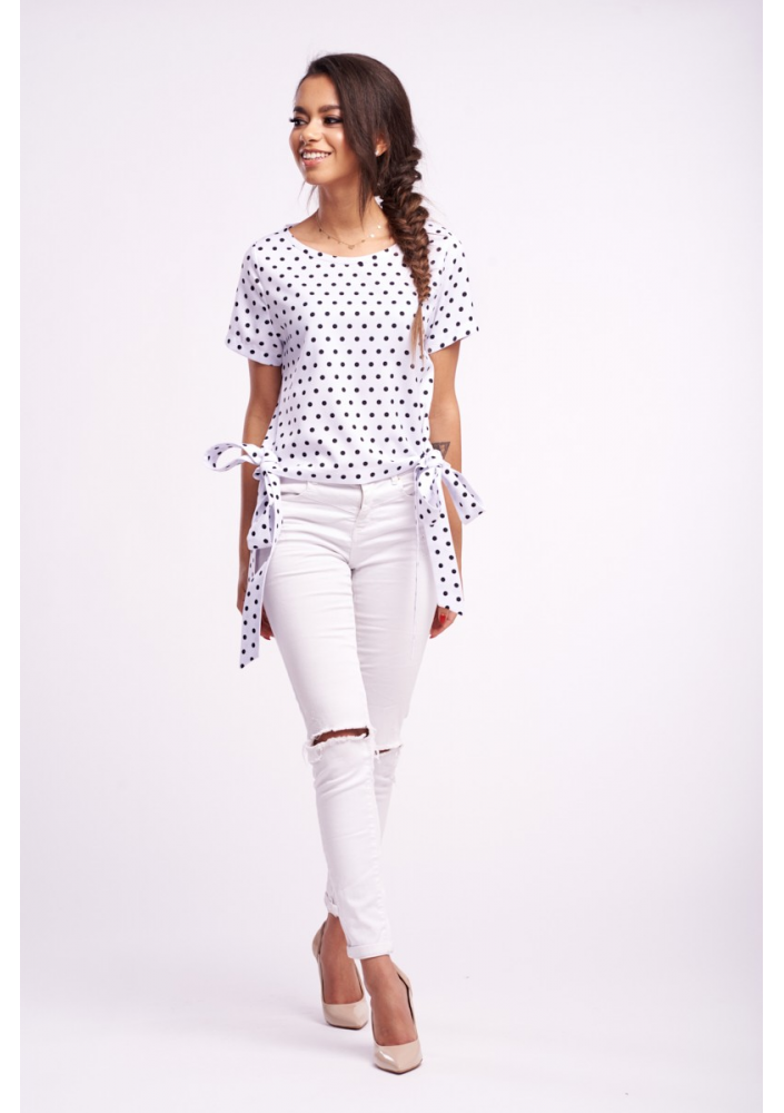 BLUZKA W GROSZKI Z KOKARDKAMI