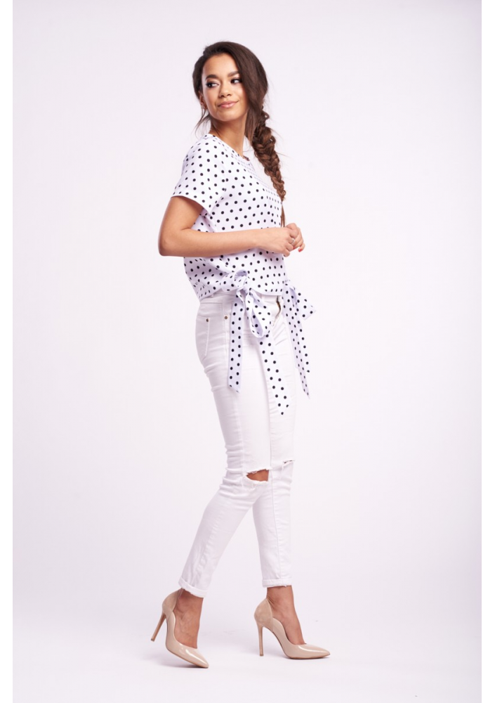 BLUZKA W GROSZKI Z KOKARDKAMI