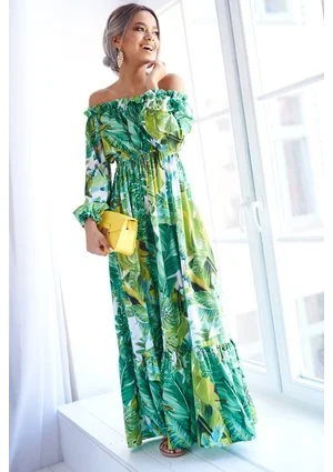 CROSSOVER MAXI DRESS IN FLOWERS PRINT