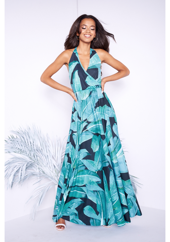 MAXI DRESS IN BLACK BANANAS PRINT