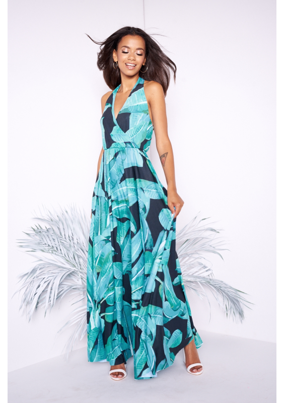 MAXI DRESS IN BLACK BANANAS PRINT