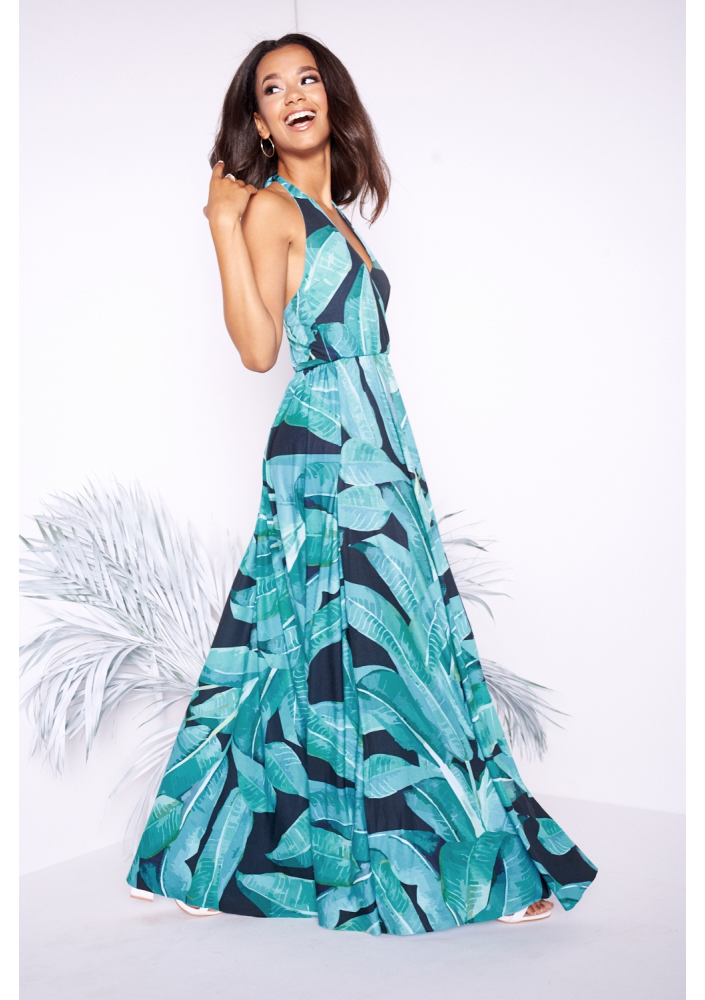 MAXI DRESS IN BLACK BANANAS PRINT