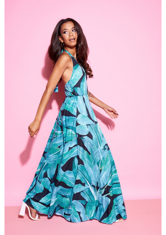 MAXI DRESS IN BLACK BANANAS PRINT