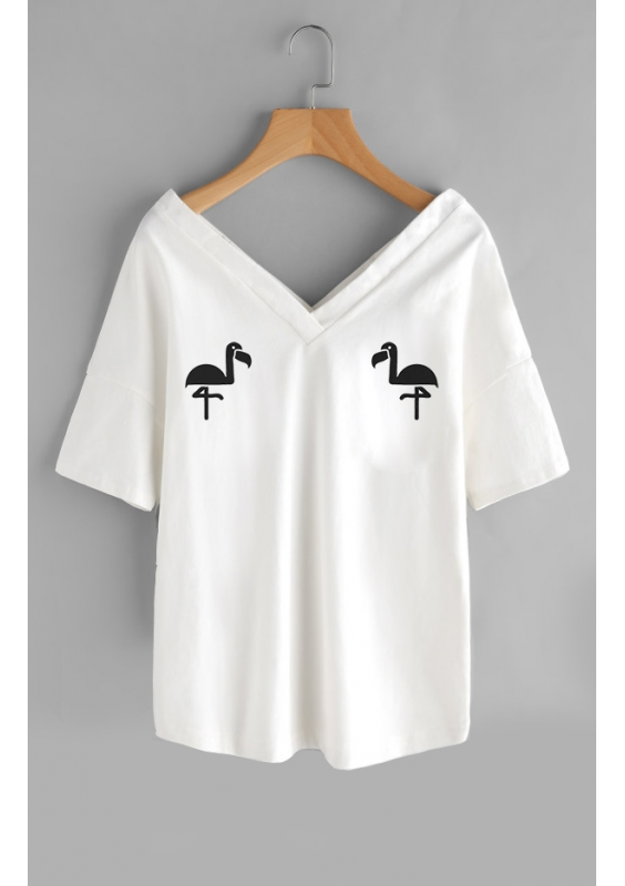 T-SHIRT V NECK "FLAMINGOS" ILM