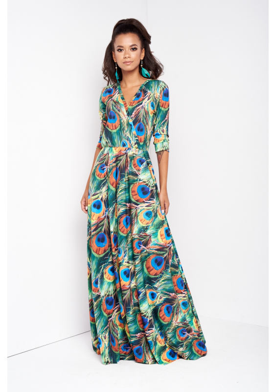 MAXI DRESS IN COLORS LEAVES PRINT