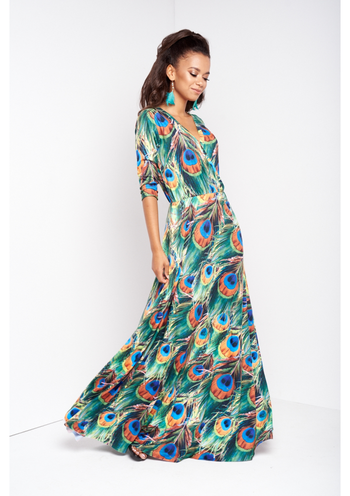 MAXI DRESS IN COLORS LEAVES PRINT