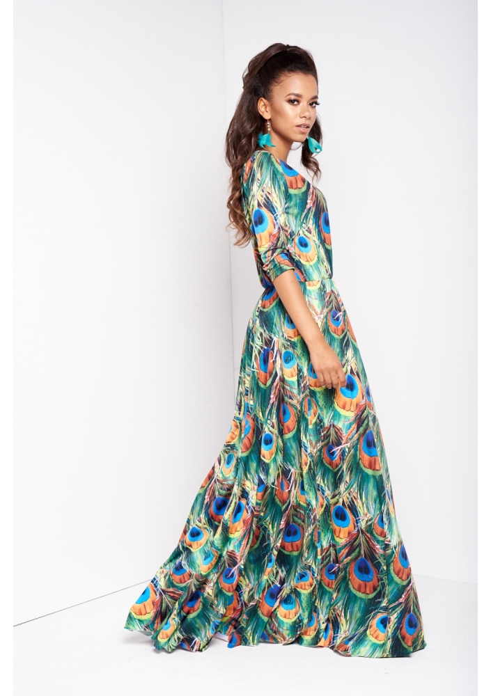 MAXI DRESS IN COLORS LEAVES PRINT