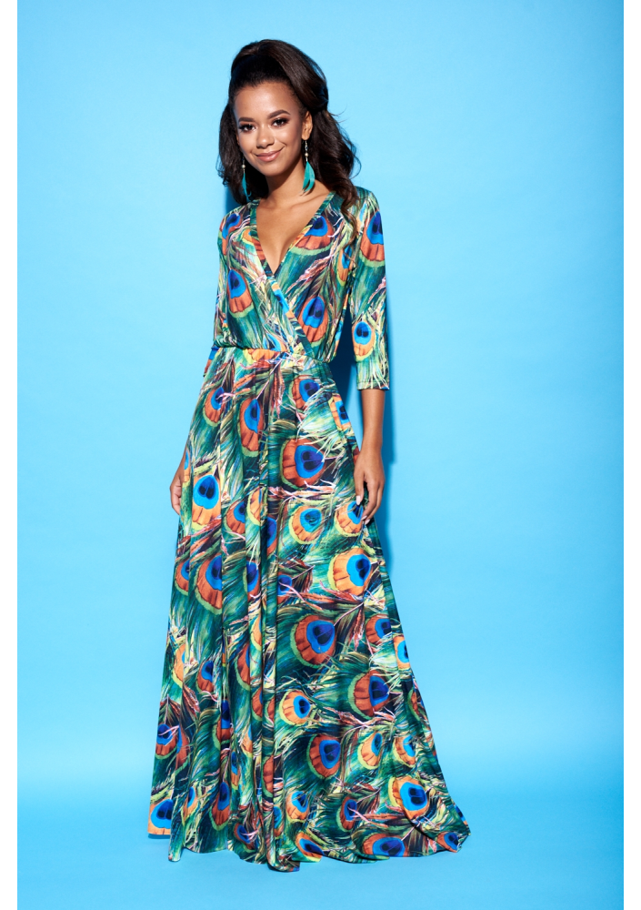 MAXI DRESS IN COLORS LEAVES PRINT