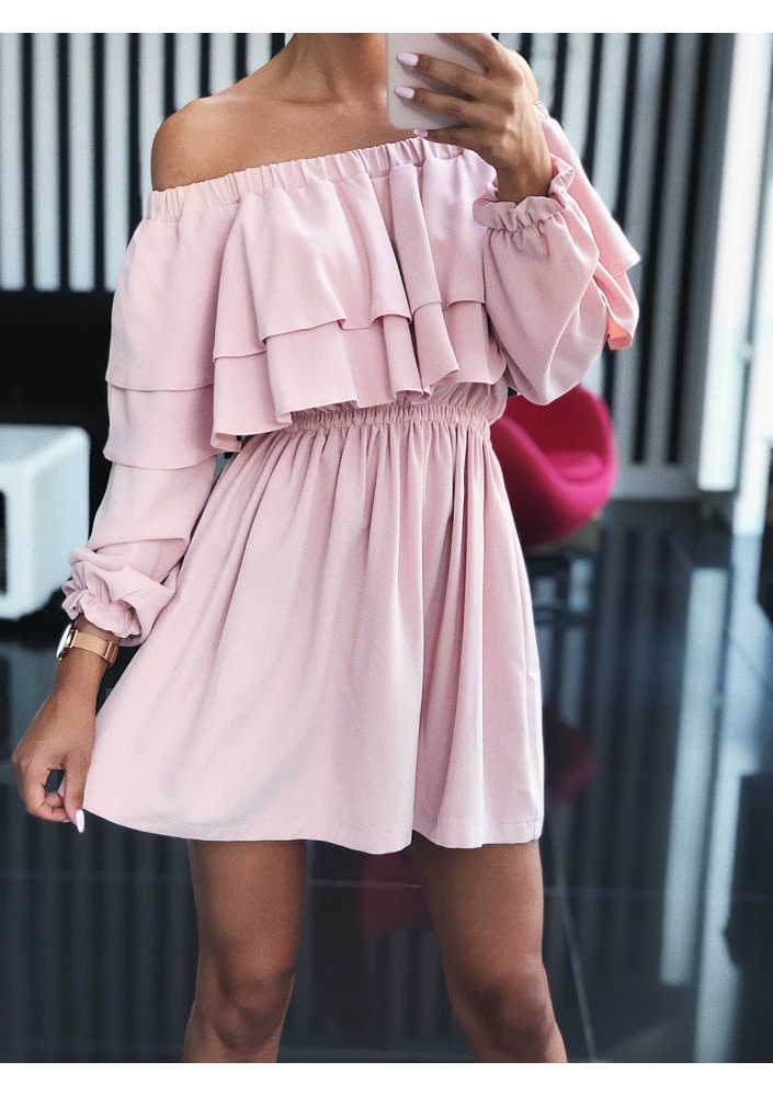 SUKIENKA ODKRYTE RAMIONA Z FALBANAMI