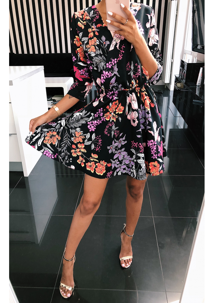 KOPERTOWA SUKIENKA PRINT FLOWER Z KOŁA