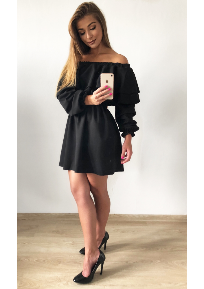 SUKIENKA ODKRYTE RAMIONA Z FALBANAMI