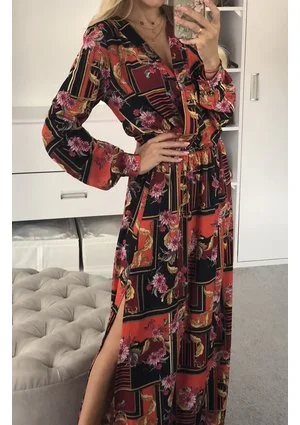 KOPERTOWA SUKIENKA MAXI RED ORNAMENT PRINT
