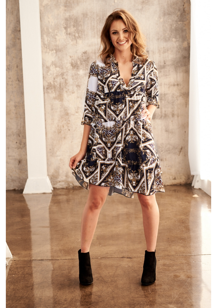 ORNAMENT PRINT SMOCK DRESS