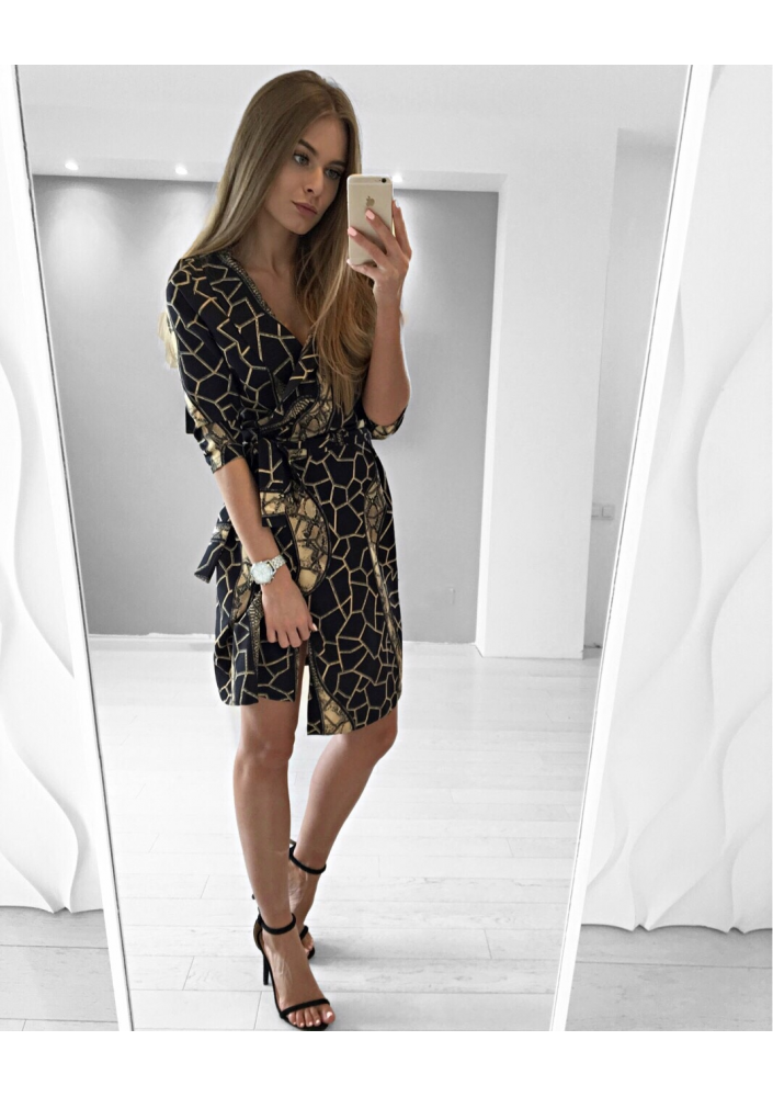 KOPERTOWA SUKIENKA Z WIĄZANIEM PRINT