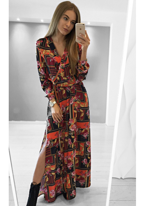 KOPERTOWA SUKIENKA MAXI RED ORNAMENT PRINT