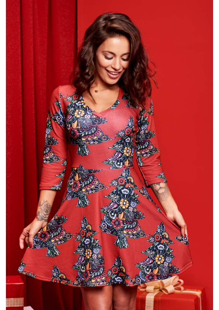 DRESS  CHRISTMAS RED PRINT  ILM