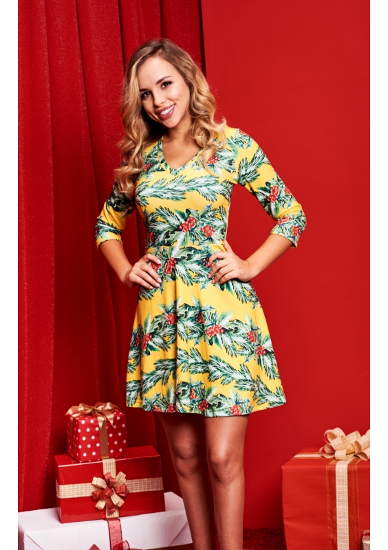 DRESS CHRISTMAS YELLOW PRINT  ILM
