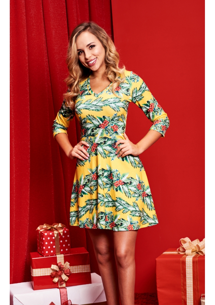 DRESS CHRISTMAS YELLOW PRINT  ILM