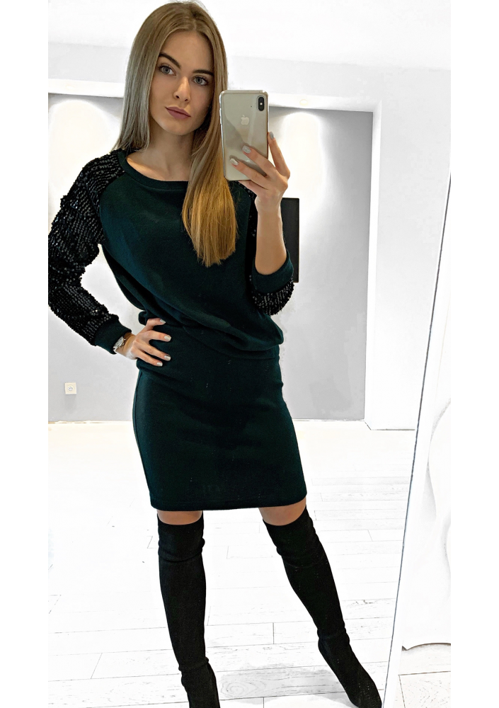 KOMPLET Z CEKINOWYMI RĘKAWAMI