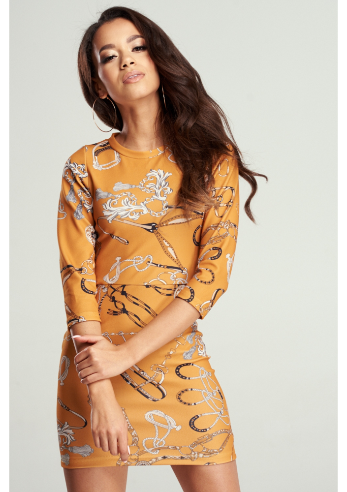 DOPASOWANA SUKIENKA MISTED YELLOW PRINT