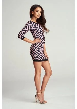 BODYCON SQUARE  PRINT DRESS