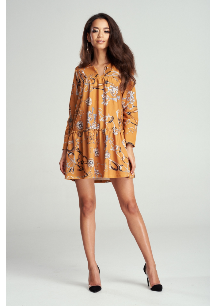 SUKIENKA Z MARSZCZENIAMI MISTED YELLOW PRINT