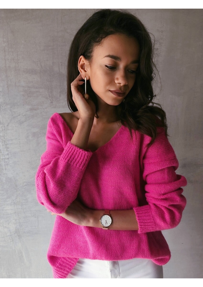 NEONOWY SWETER Z DEKOLTEM W SEREK  ILM P002