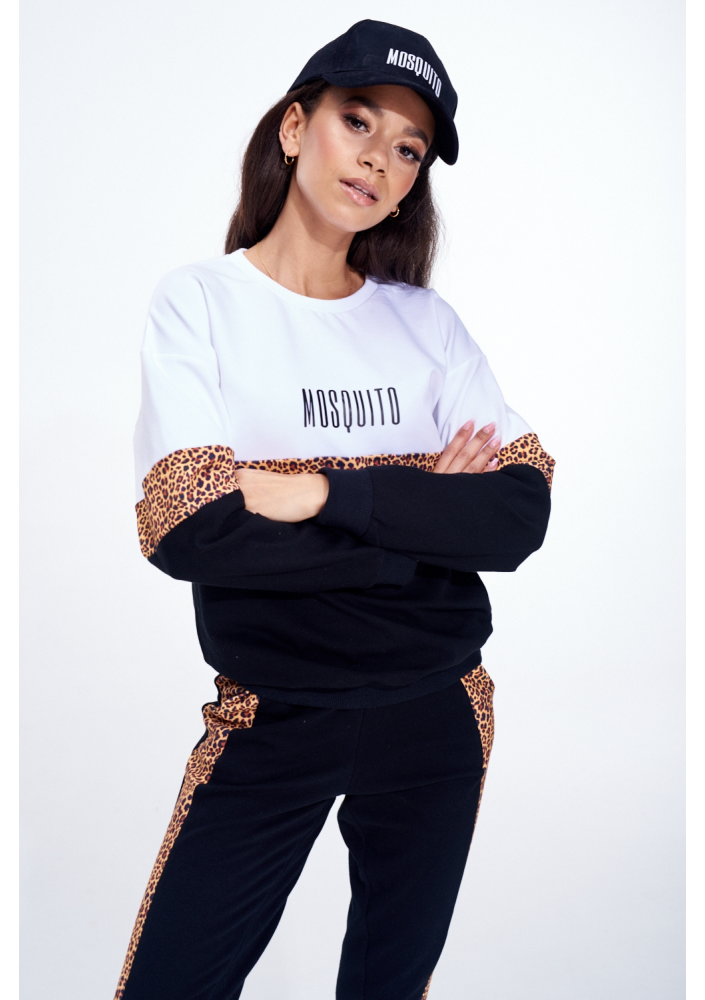 BAWEŁNIANA BLUZA ZE WSTAWKĄ LEOPARD