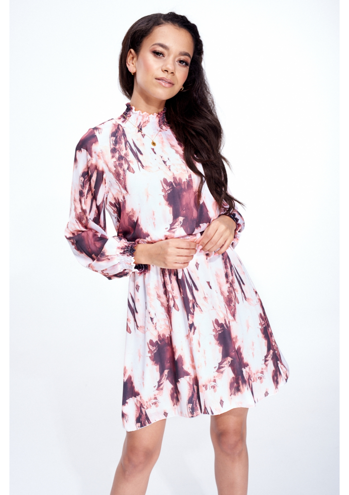 SATIN HIGH NECK DRESS IN POWDER PRINT