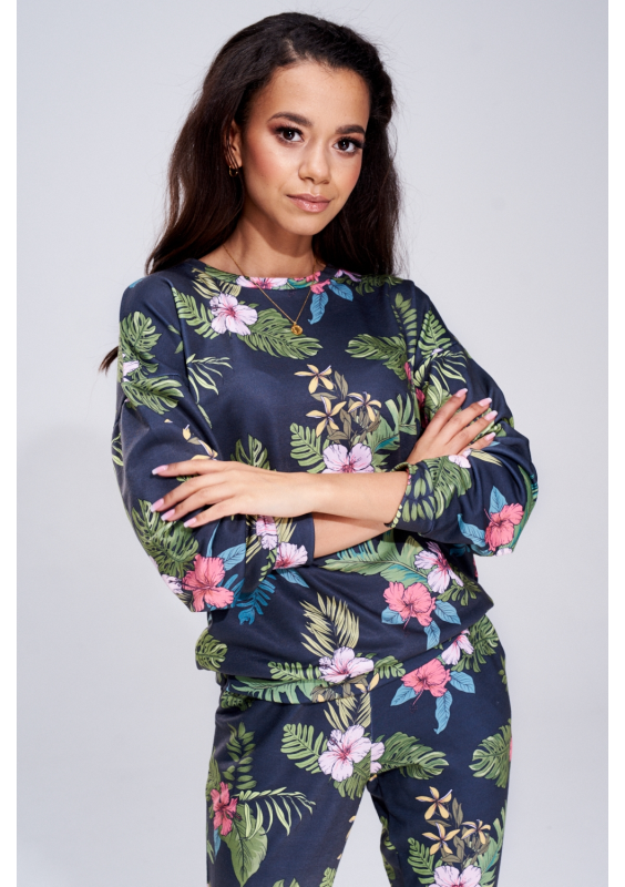 BAWEŁNIANA BLUZA BLACK ALOHA FLOWER ILM