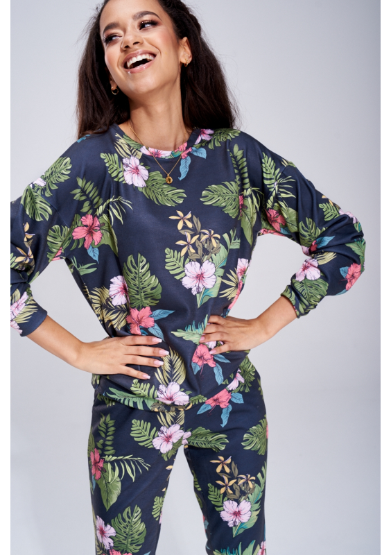 BAWEŁNIANA BLUZA BLACK ALOHA FLOWER ILM