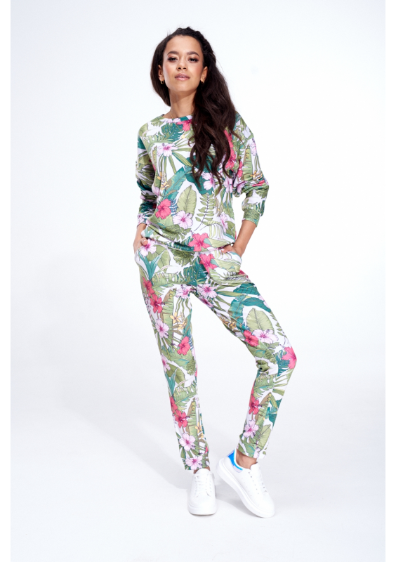 SPODNIE Z BAWEŁNY  FLOWER WHITE  ILM