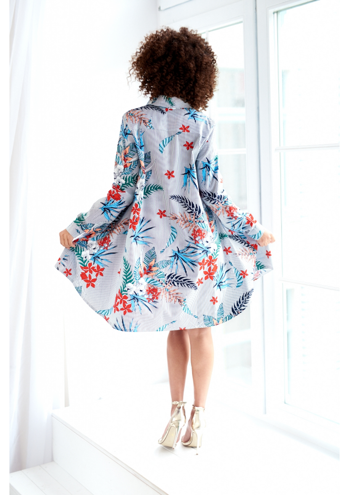 SUKIENKA O KOSZULOWYM KROJU Z POPELINY W KWIATY