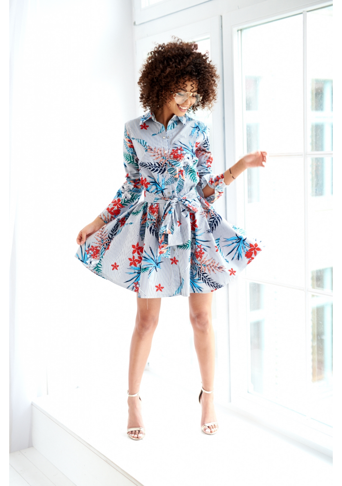 SUKIENKA O KOSZULOWYM KROJU Z POPELINY W KWIATY