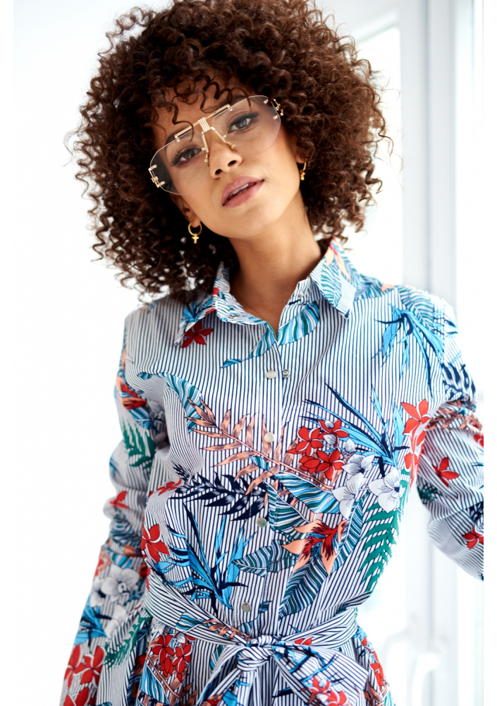 SUKIENKA O KOSZULOWYM KROJU Z POPELINY W KWIATY