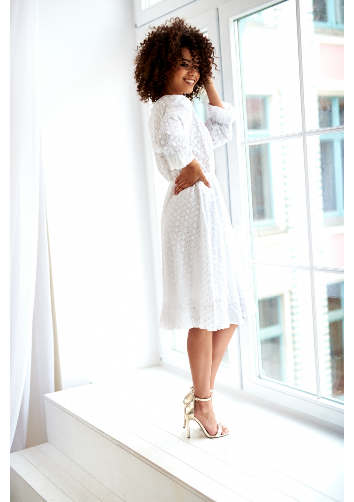 KOPERTOWA SUKIENKA MIDI Z AŻUROWEJ POPELINY