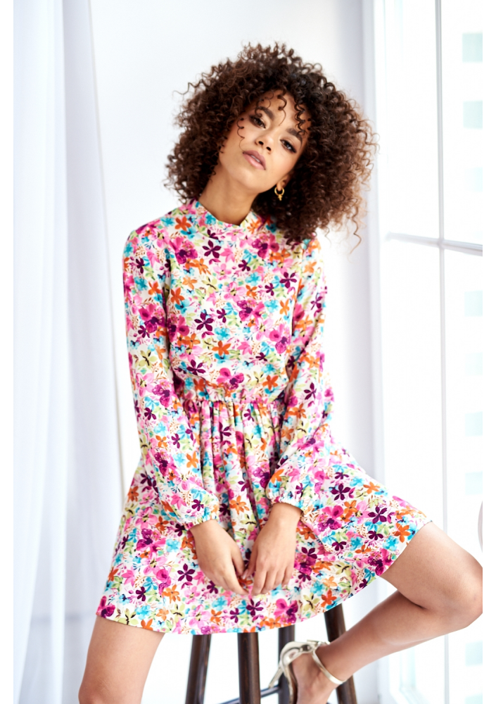 FLOWERS PRINT HIGH NECK DRESS