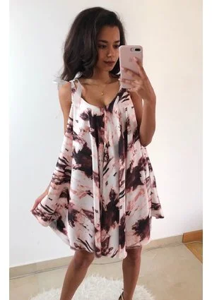 SATYNOWA SUKIENKA POWDER PRINT Z WIĄZANIEM