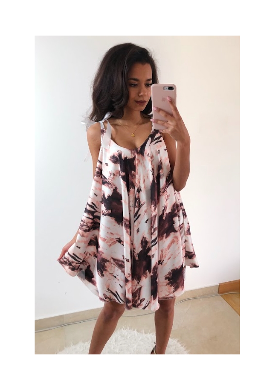 SATYNOWA SUKIENKA POWDER PRINT Z WIĄZANIEM