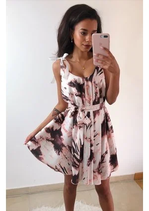 SATYNOWA SUKIENKA POWDER PRINT Z WIĄZANIEM