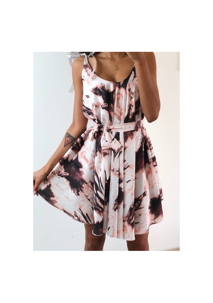 SATYNOWA SUKIENKA POWDER PRINT Z WIĄZANIEM