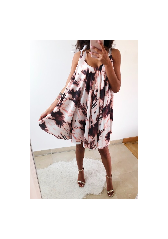 SATYNOWA SUKIENKA POWDER PRINT Z WIĄZANIEM