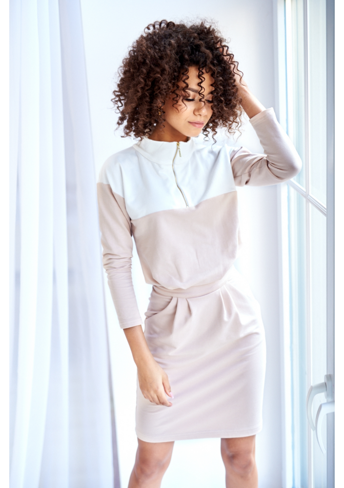 SUKIENKA Z BAWEŁNY ZIP BEIGE