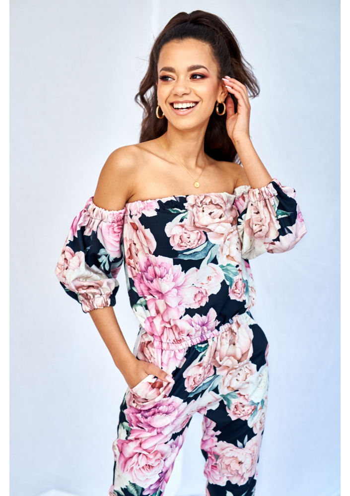 KOMBINEZON BLACK ROSE PRINT