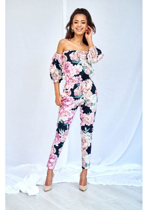 KOMBINEZON BLACK ROSE PRINT