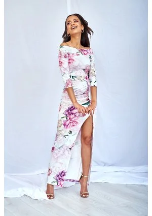 DOPASOWANA SUKIENKA  MAXI WHITE ROSE PRINT