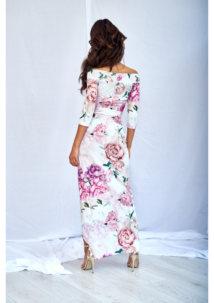 DOPASOWANA SUKIENKA  MAXI WHITE ROSE PRINT