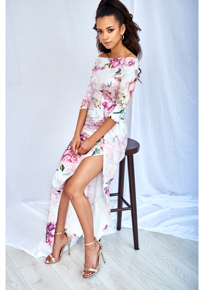 DOPASOWANA SUKIENKA  MAXI WHITE ROSE PRINT